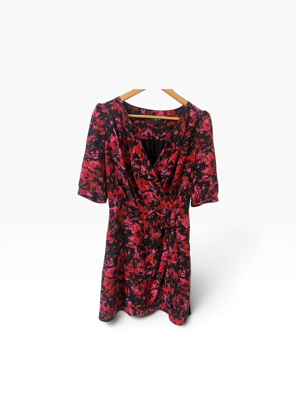 The Kooples Black and Red Floral Silk Dress Size 1 EU 34